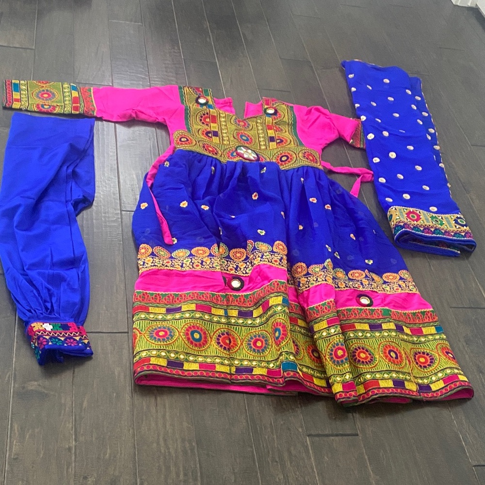3 piece elaborate pink and blue afghan dress